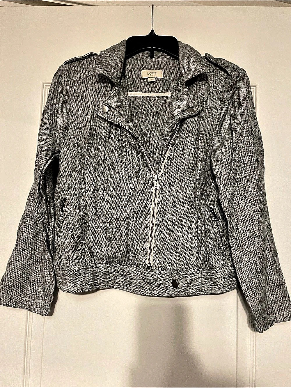 LOFT Outlet Tweed Moto Jacket Gray & White Size XS